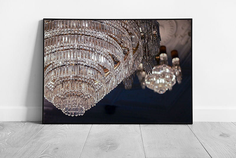 Vintage Art Deco 1920's Style Elegant Chandelier Elegant Crystal Drops Interior Wall Art Print on Paper Framed Picture print