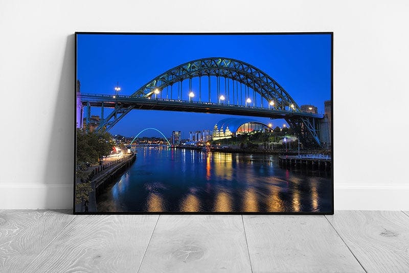 Night Blue sky over the River Tyne Bridge Sage Newcastle Gateshead Wall Art Print on Paper Framed Picture print