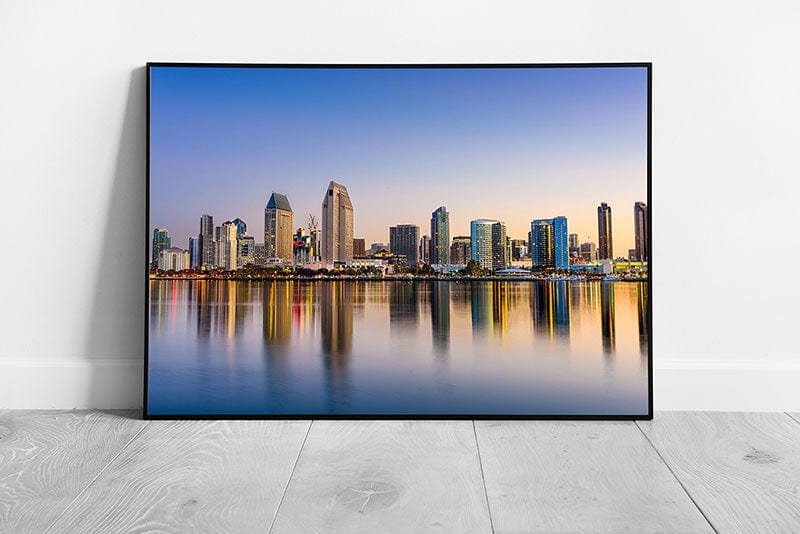 Waterfront reflections San Diego City in California USA Ready to Hang Wall Art Print Framed Picture print