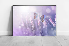 Carica immagine nel visualizzatore della galleria, Two Beautiful Butterflies Meeting On A Sprig Of Lavender In The Summer Soft Focus Wall Art Print on Paper Framed Picture print
