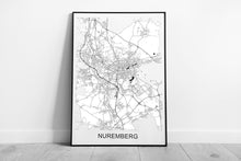 Laad de afbeelding in galerijviewer, Black And White Greyscale Urban Map Nuremberg Germany Navigation Minimal Abstract Wall Art Print on Paper Framed Picture print
