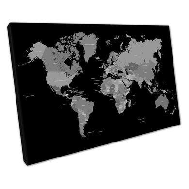 Black & White Map of the world countries Map Art Ready to Hang Canvas Wall Art Print Picture For Home Office Decor - My Store