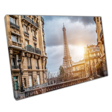 Cargue la imagen en el visor de la galería, Cloudy Rainy Day On A Small Parisian Street Overlooking The Eiffel Tower Paris France Wall Art Print On Canvas Picture For Home Office Decor - My Store
