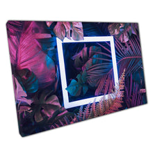Chargez l&#39;image dans la visionneuse de la galerie, Fluorescent Square Surrounded By Tropical Pink Blue Teal Leaves Exotic Jungle Foliage Wall Art Print On Canvas Picture For Home Office Decor
