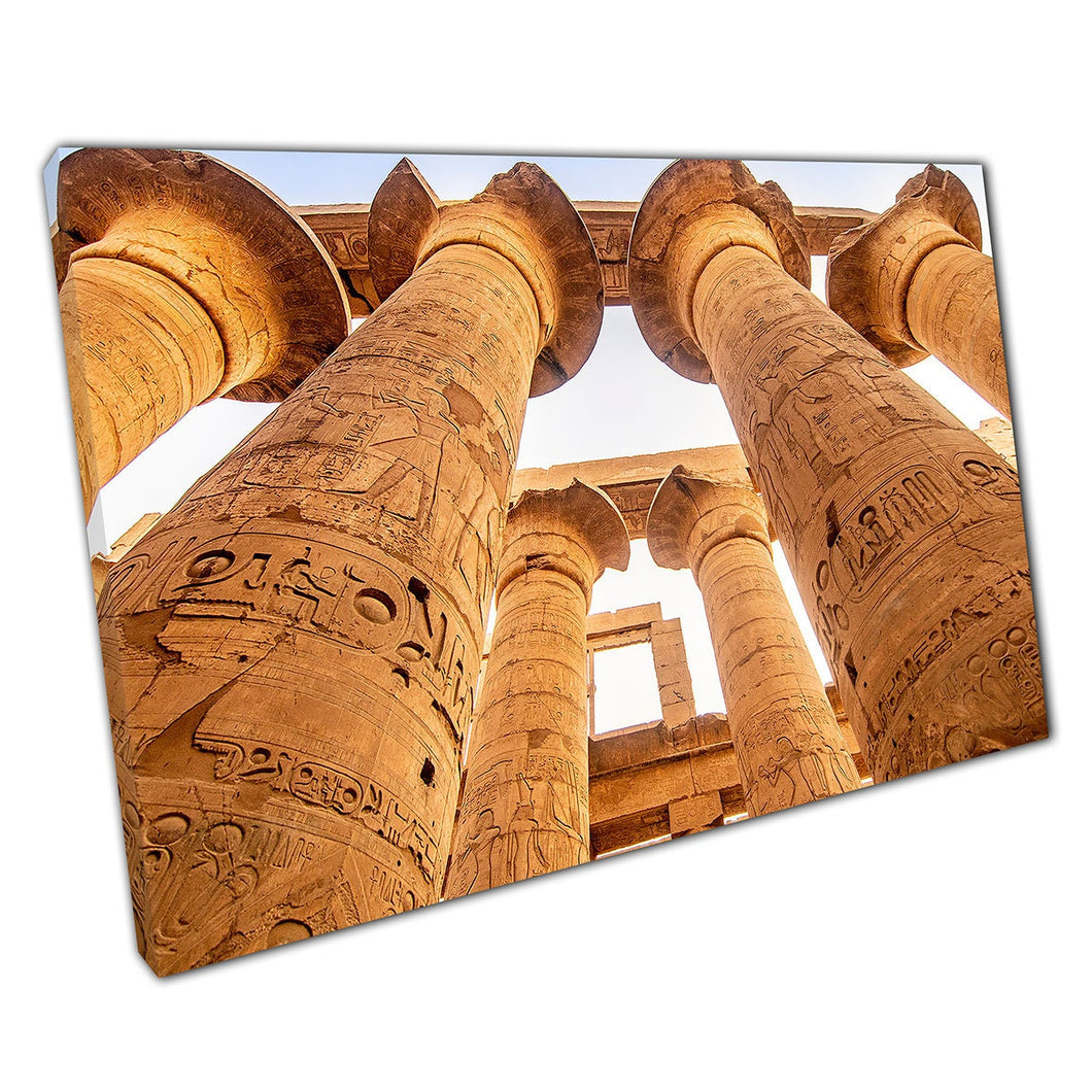 Hieroglyphic Columns Karnak Temple Egypt Egyptian Landmark Wall Art Print On Canvas Picture For Home Office Decor