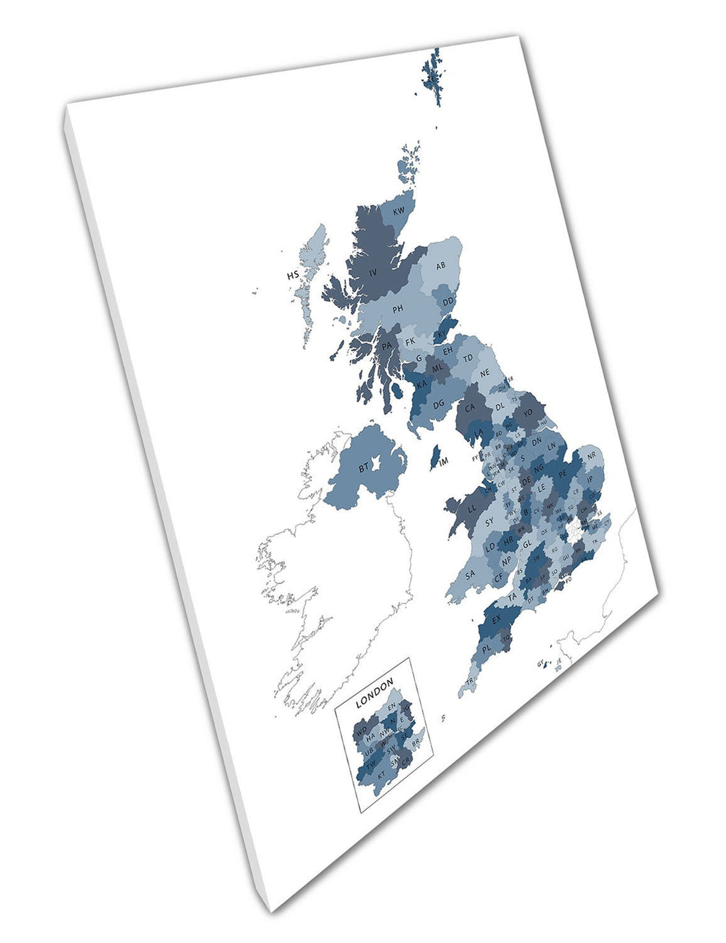Postcode map of the United Kingdom Map Art Ready to Hang Canvas Wall Art Print Picture For Home Office Decor