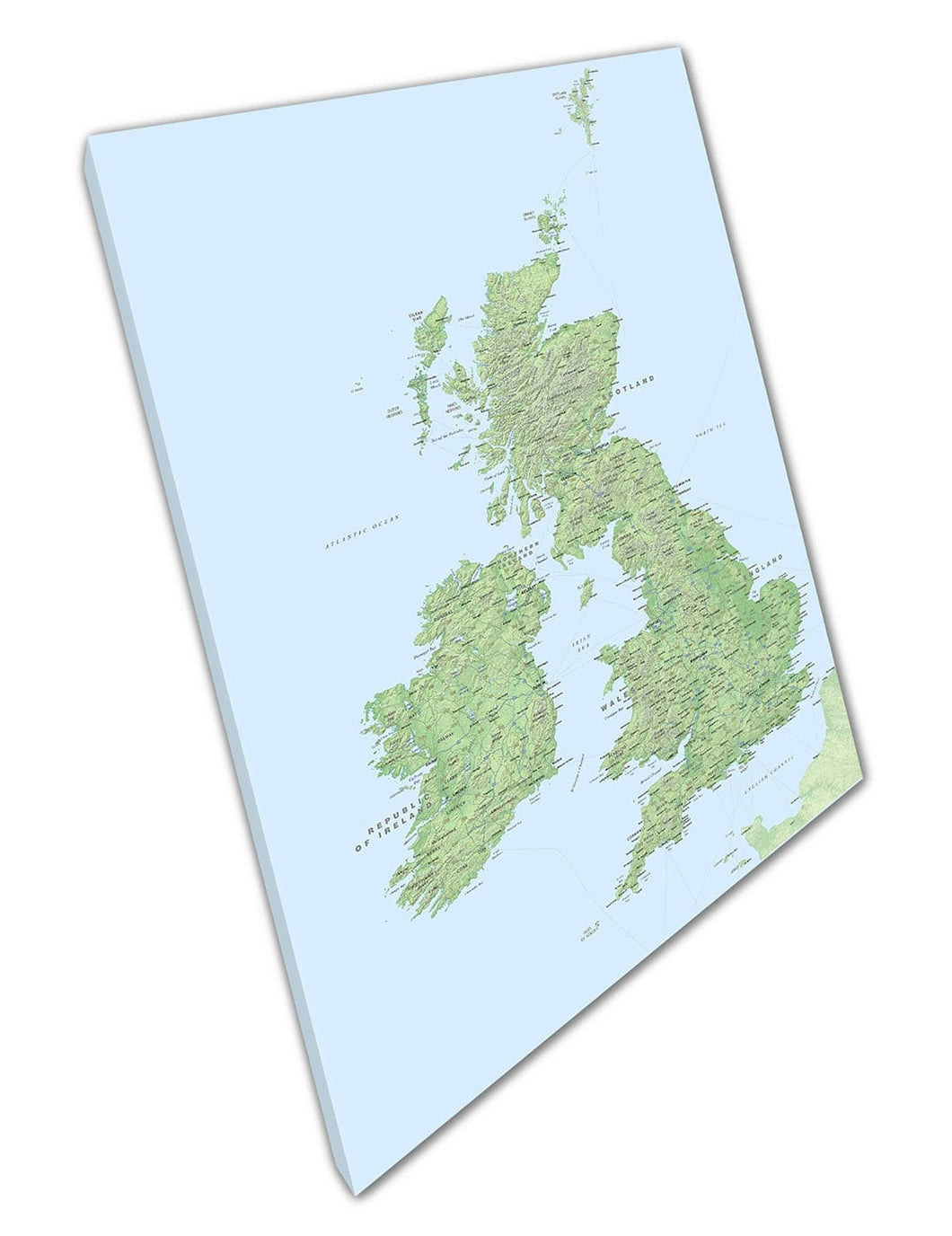 UK map Roads Rivers Hills Cities Towns Great Britain Ready to Hang Wall Art Print Picture For Home Office Decor