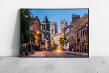 Carica immagine nel visualizzatore della galleria, York Cityscape In The Evening Street Lights York Minster England Wall Art Print on Paper Framed Picture print
