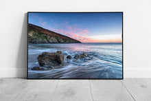 Load image into Gallery viewer, Sunset Hemmick Beach Gorran Haven south Cornwall Ready to Hang Wall Art Print Framed Picture print
