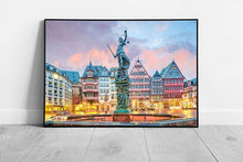 Load image into Gallery viewer, Old Town Square Romerberg Frankfurt Germany At Twilight Traditional Architecture Wall Art Print on Paper Framed Picture print
