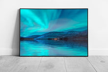 Load image into Gallery viewer, Northern Lights Aurora Borealis Over The Stunning Tromso Fjords Norway Wall Art Print on Paper Framed Picture print
