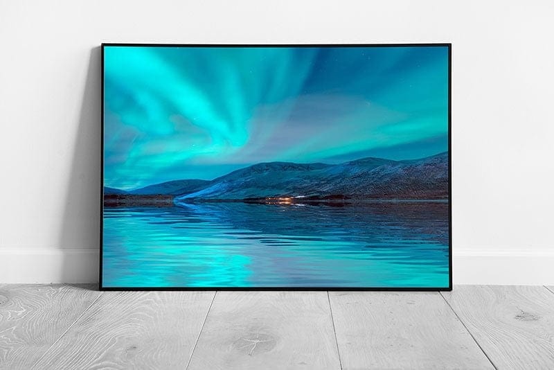 Northern Lights Aurora Borealis Over The Stunning Tromso Fjords Norway Wall Art Print on Paper Framed Picture print