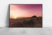 Carica immagine nel visualizzatore della galleria, Sunset over Bamburgh Castle sand dunes Northumberland northeast Wall Art Print Framed Picture print

