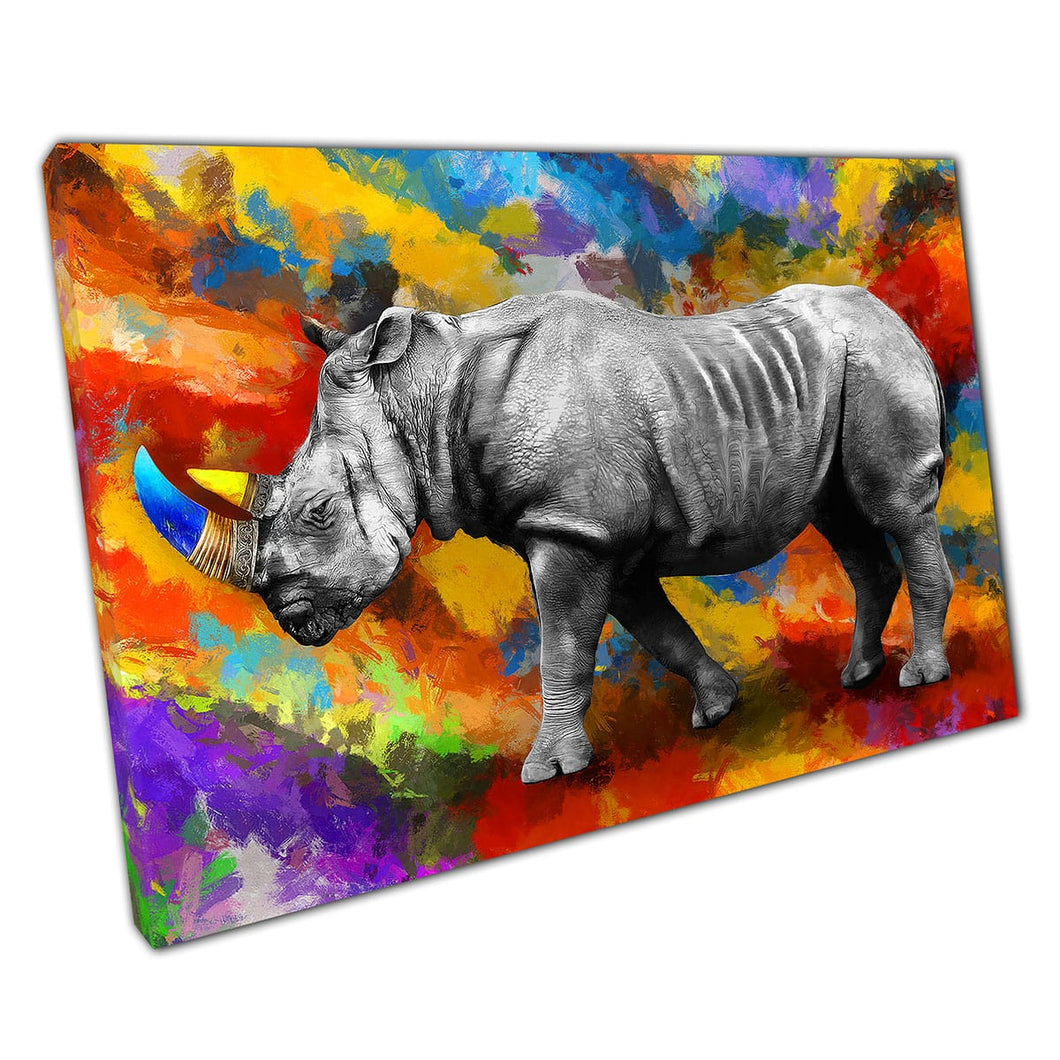 Colourful Rhino Oil Painting Modern Abstract Art Canvas Wall Art Print On Canvas Mounted Canvas print