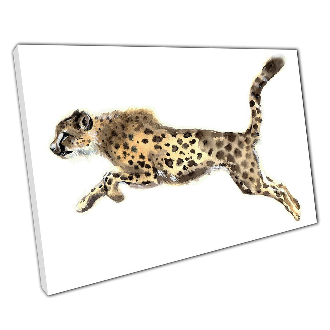 Watercolour Jumping Wild Cheetah Cat Canvas Wall Art Print On Canvas Mounted Canvas print