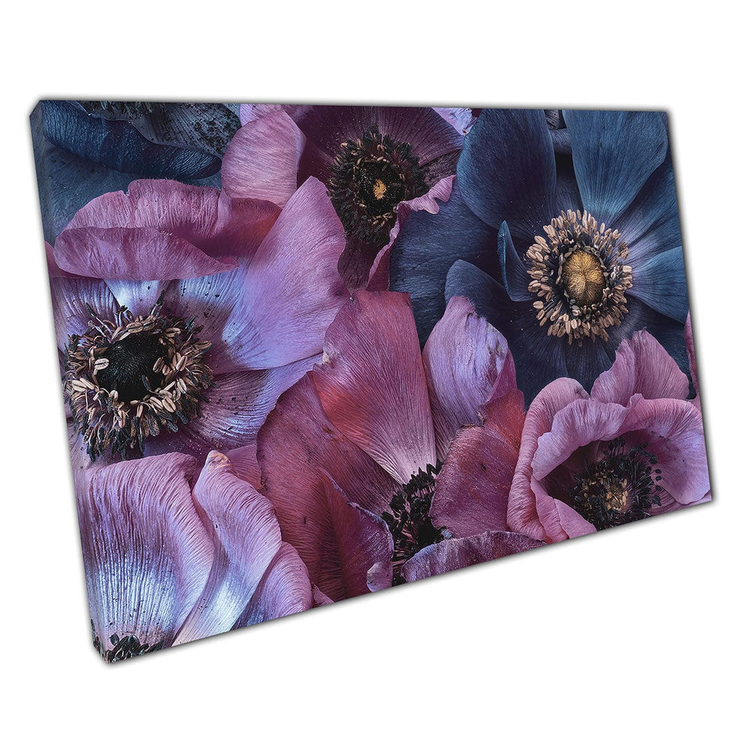 Pink Violet Blue Pastel Shade Anemone Blossoms Bouquet Canvas Wall Art Print On Canvas Mounted Canvas print