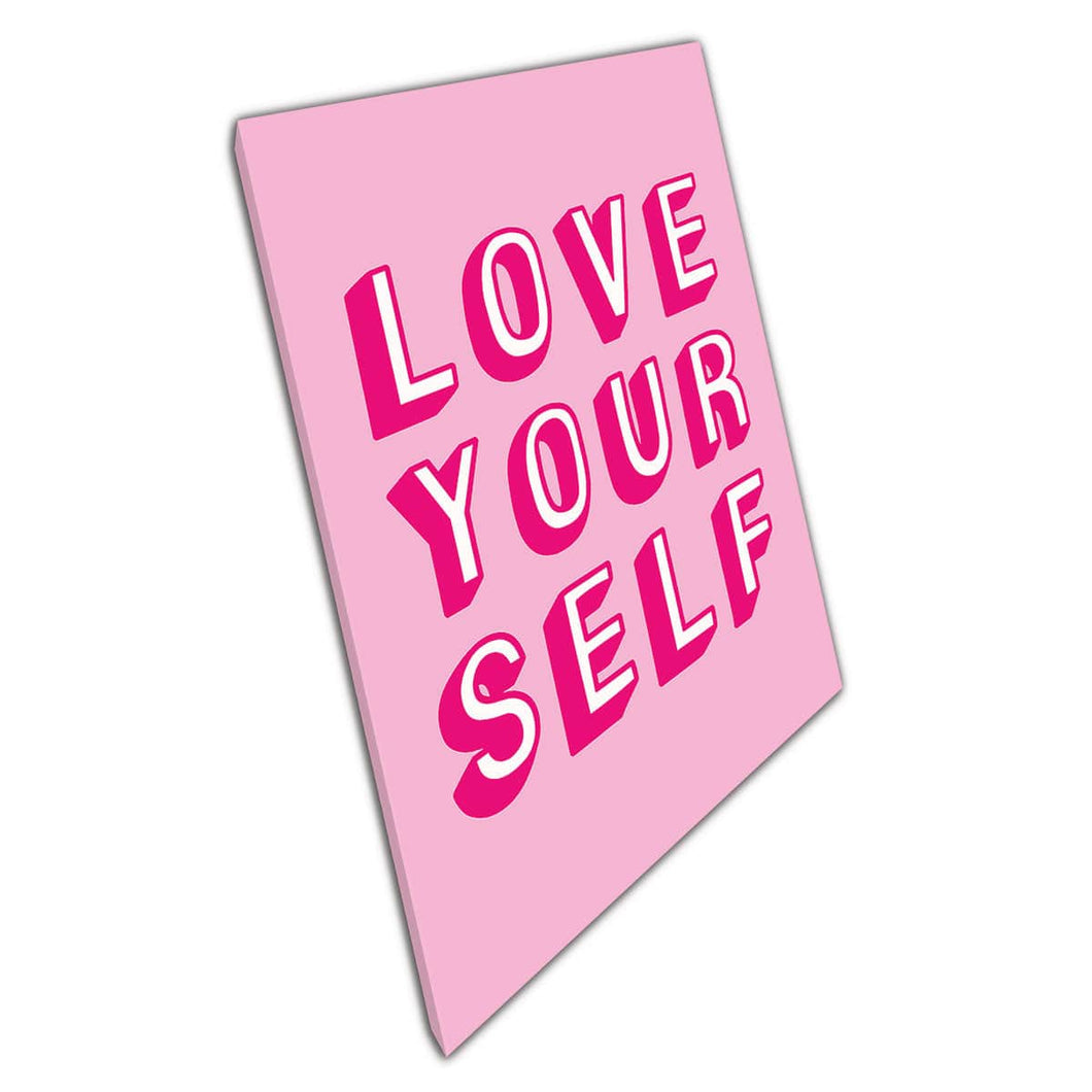 Love Your Self Pink Magenta Cartoon Comic Style Text Quote Wall Art Print On Canvas Mounted Canvas print