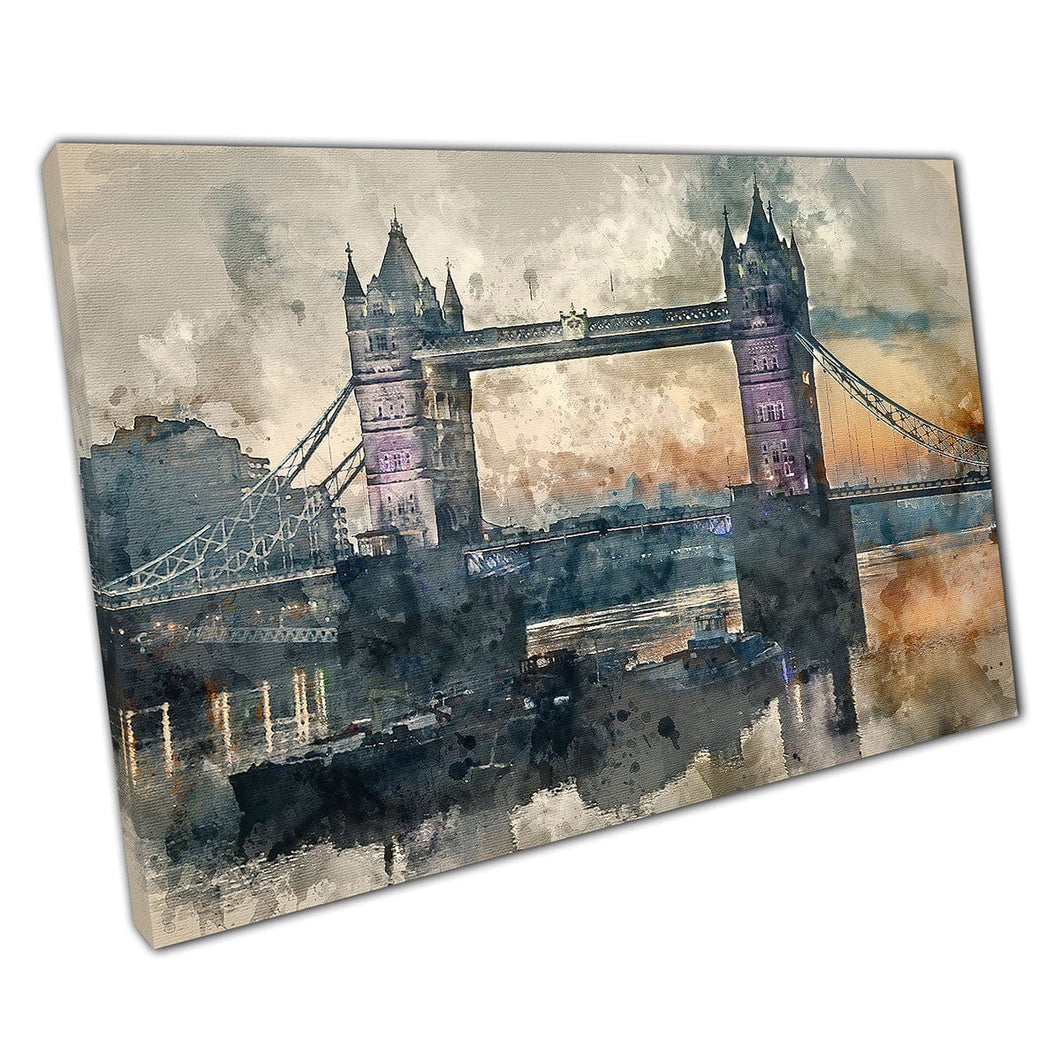 Detailed Watercolour Of Famous London Tower Bridge And River Thames In London Wall Art Print On Canvas Mounted Canvas print