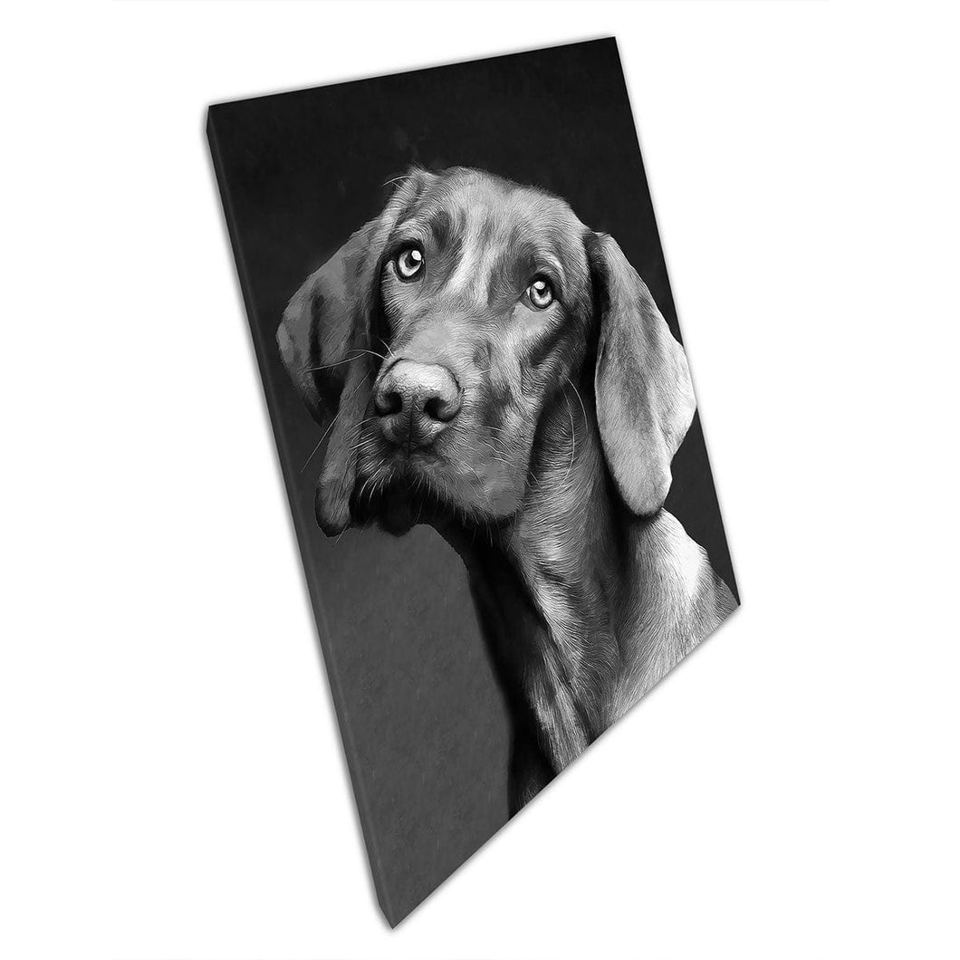 Black And White Detailed Oil Painting Of Dog Wall Art Print On Canvas Mounted Canvas print