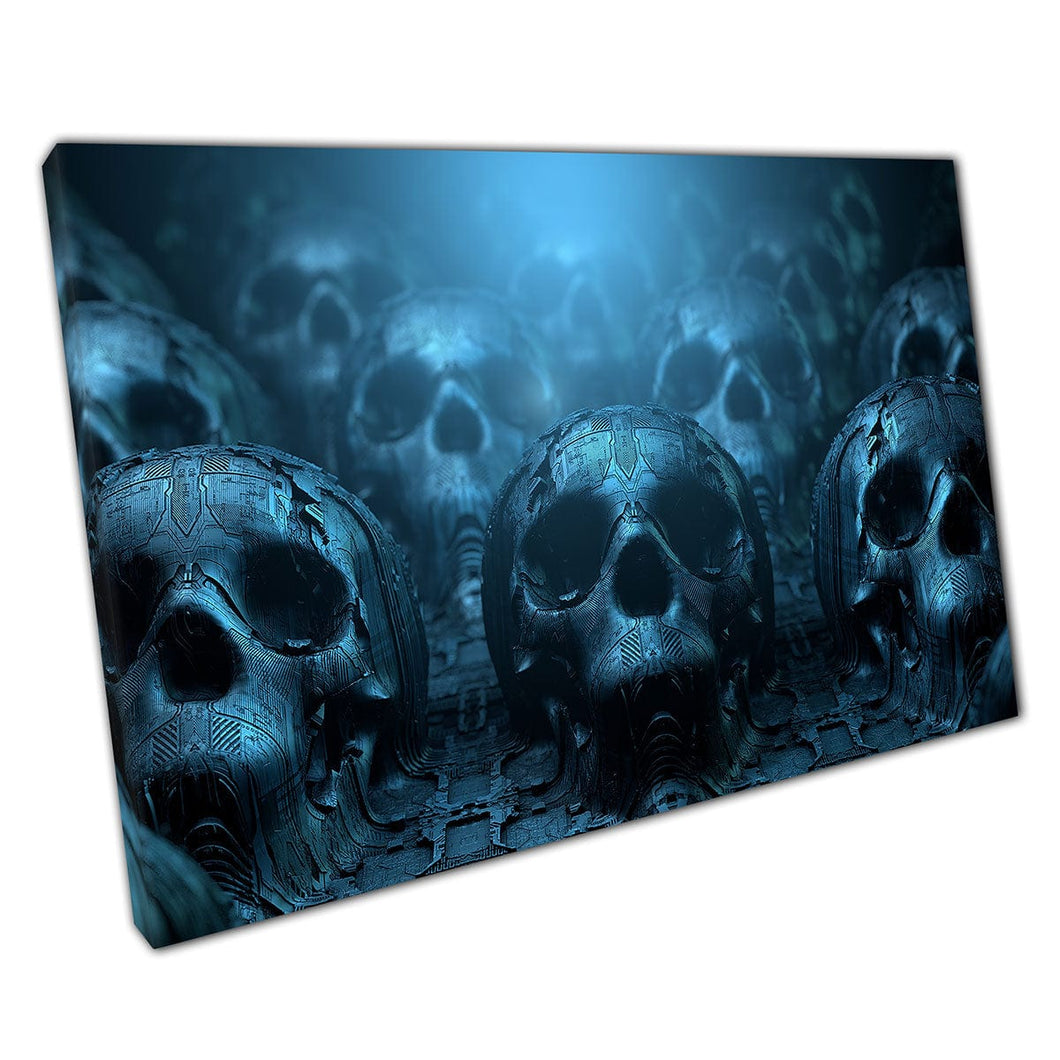 Spooky Human Skull Sci-Fi Alien Technology Organic Circuit Board Structure 3D Art Wall Art Print On Canvas Mounted Canvas print