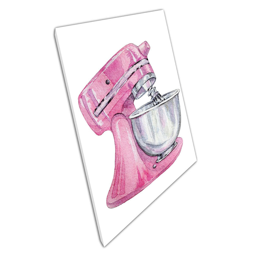 Pink Food Mixer Kitchen Bakery Watercolour Painting Illustration Wall Art Print On Canvas Mounted Canvas print