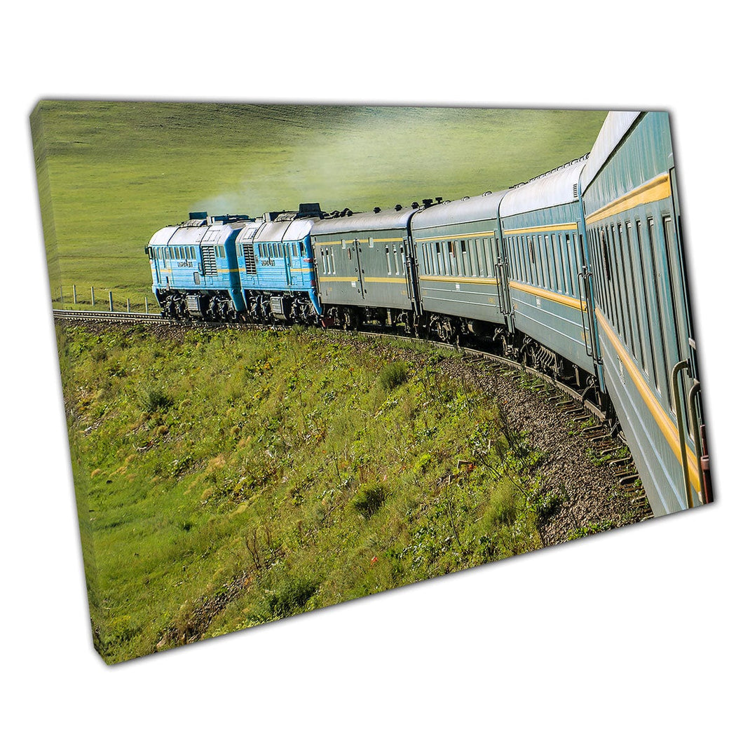 Transsiberian Railway Locomotive Steam Train Passing Through Mongolia Asia Wall Art Print On Canvas Mounted Canvas print