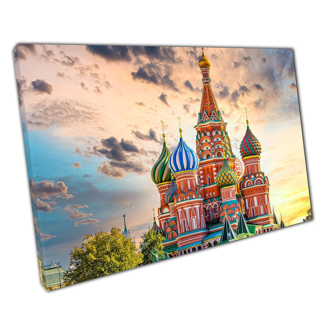 Beautiful Ancient Colourful St. Basil's Cathedral Red Square Moscow City Russia Wall Art Print On Canvas Mounted Canvas print