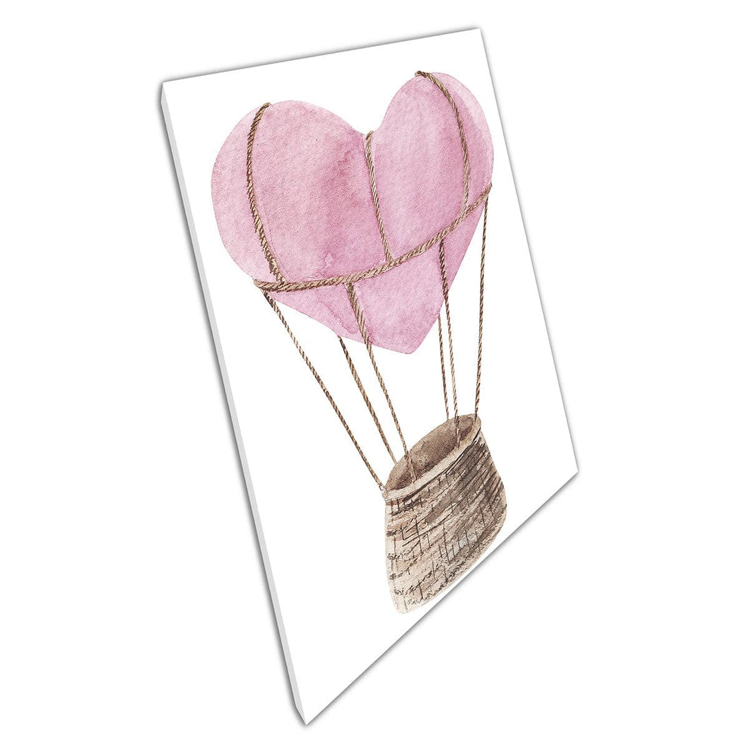 Heart Shape Romantic Hot Air Balloon Valentines Inspired Delicate Watercolour Wall Art Print On Canvas Mounted Canvas print