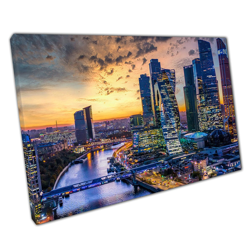 Extraordinary Moscow Russia Cityscape Business Centre Financial Office Skyscrapers Wall Art Print On Canvas Mounted Canvas print