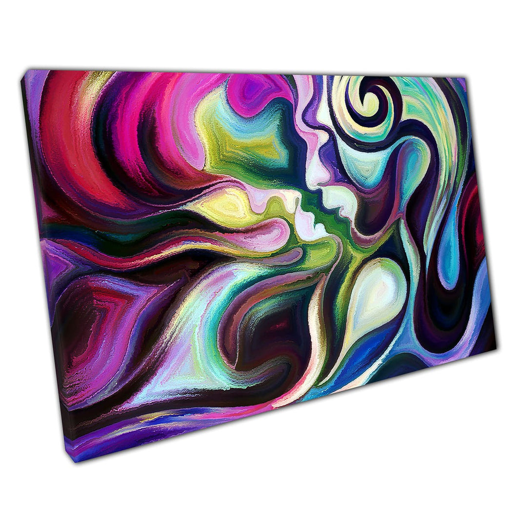 Swirling Profils de visage abstrait coloré inspiré par l'amour et la passion Print d'art mural sur toile imprimé en toile montée sur toile