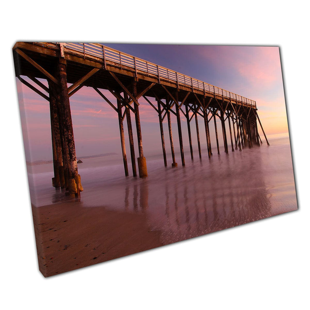Soft Pastel Pink Calming Seascape With San Simeon Pier Central California Wall Art Print On Canvas Mounted Canvas print