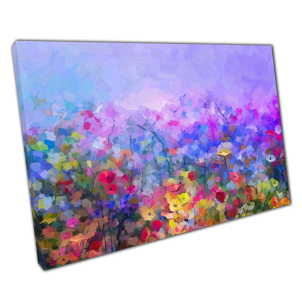 Abstract Painting Style Of Floral Cosmos Wildflowers Daisies Meadow Natural Flower Wall Art Print On Canvas Mounted Canvas print