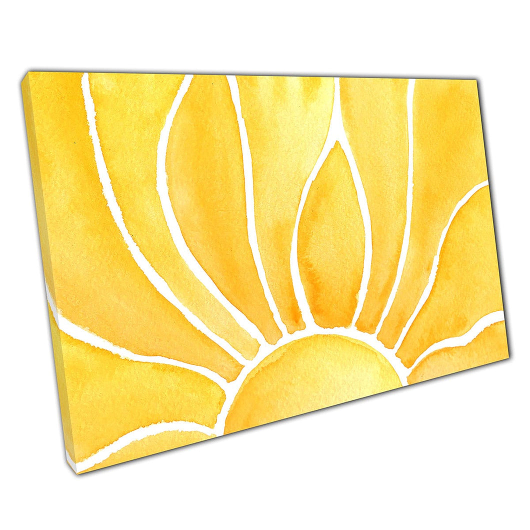 Abstrakte Aquarellstrahlen der aufstrebenden Sonne zartes Malstil lebendiger Sommerwandkunstdruck auf Leinwand montiertes Leinwand Druck