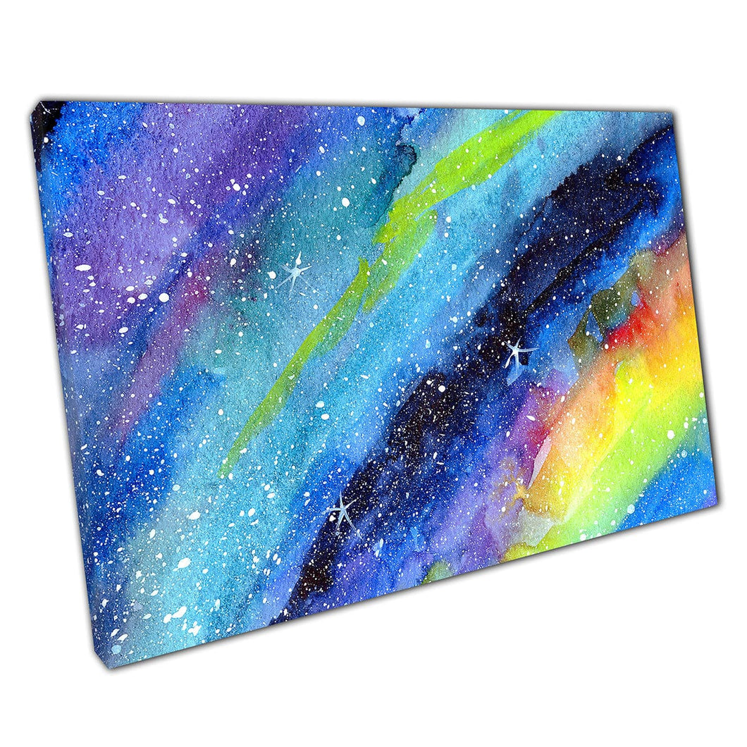 Soft Watercolour Rainbow Colourful Starry Galaxy Abstract Space Painting Style Wall Art Print On Canvas Mounted Canvas print