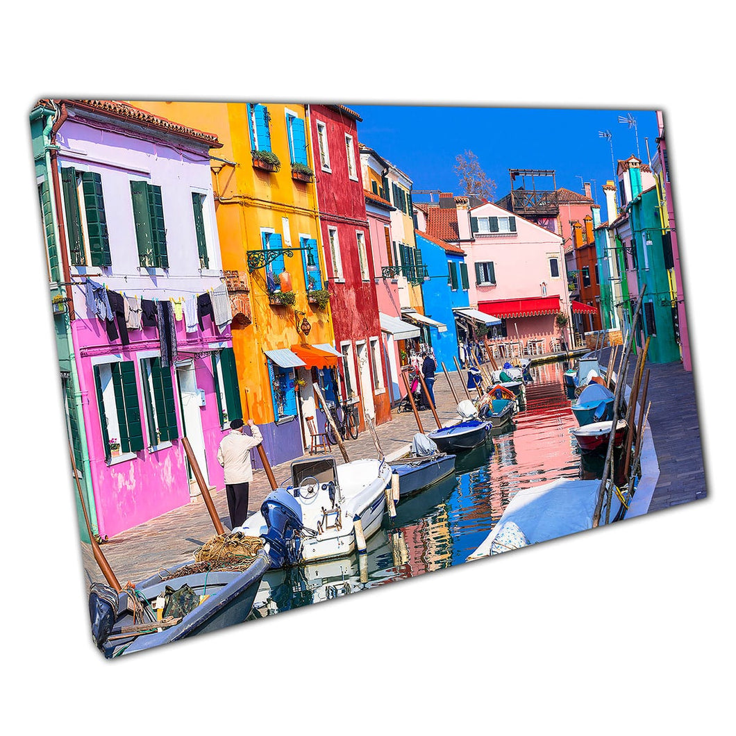 Traditional Fishing Village With Stunning Colourful Houses Burano Venice Italy Wall Art Print On Canvas Mounted Canvas print