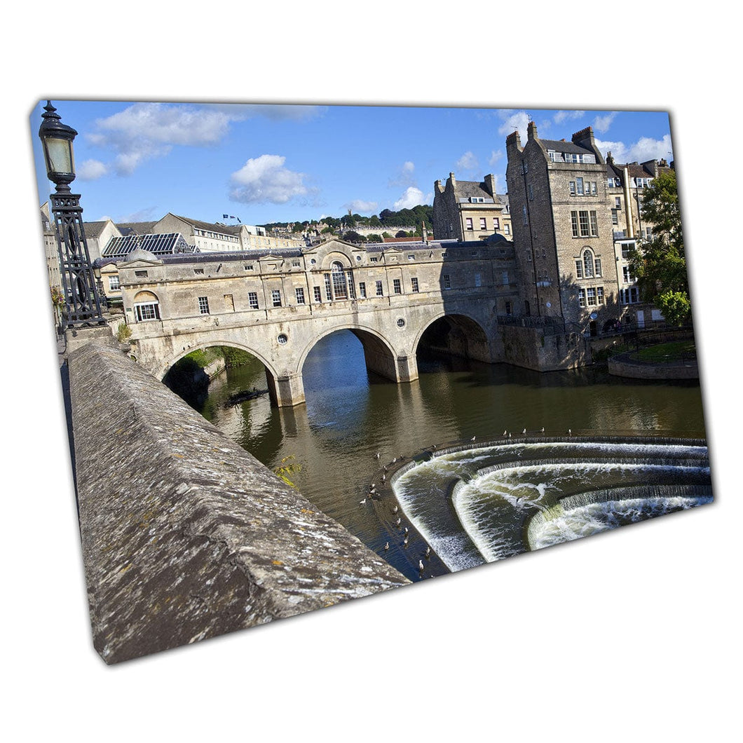 Berühmte Pulteney Bridge Wahrzeichen in Bath UK Stein traditionelle Architektur Fotografie Wandkunstdruck auf Leinwand montiertes Leinwand Druck