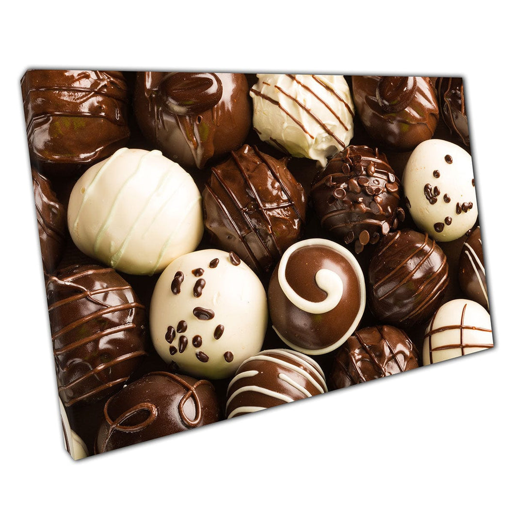 Rich Selection Of Chocolates Candies And Truffles Chocolatier Sweet Photography Wall Art Print On Canvas Mounted Canvas print