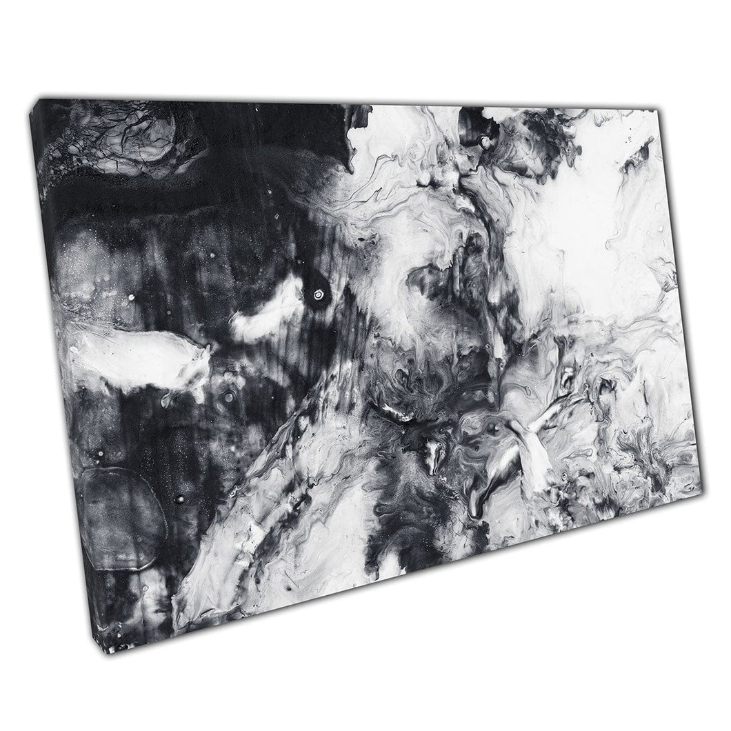 Abstract Black and White Paint Ink Swirling Marbling Technique Modern Minimalist Wall Art Print On Canvas Mounted Canvas print