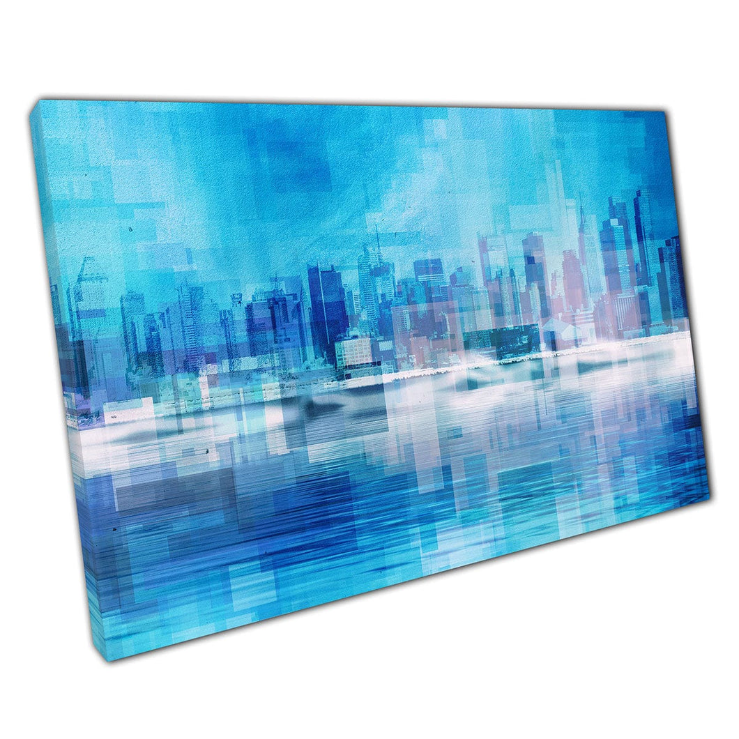 Shades Of Blue Angular Geometric Modern Abstract Skylines Cityscape Cool Toned Wall Art Print On Canvas Mounted Canvas print