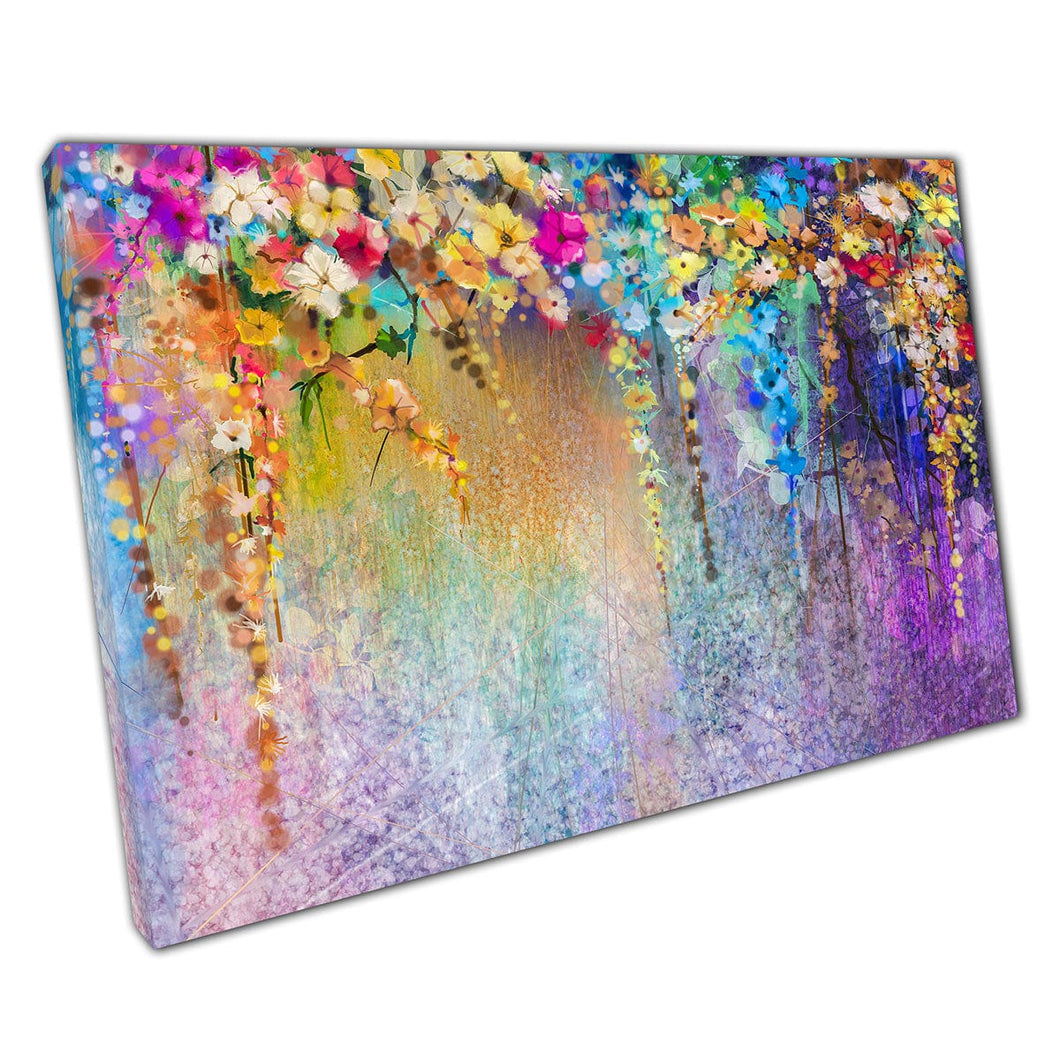 Beautiful Vivid Colourful Draped Spring Flowers Watercolour Style Abstract Rainbow Wall Art Print On Canvas Mounted Canvas print