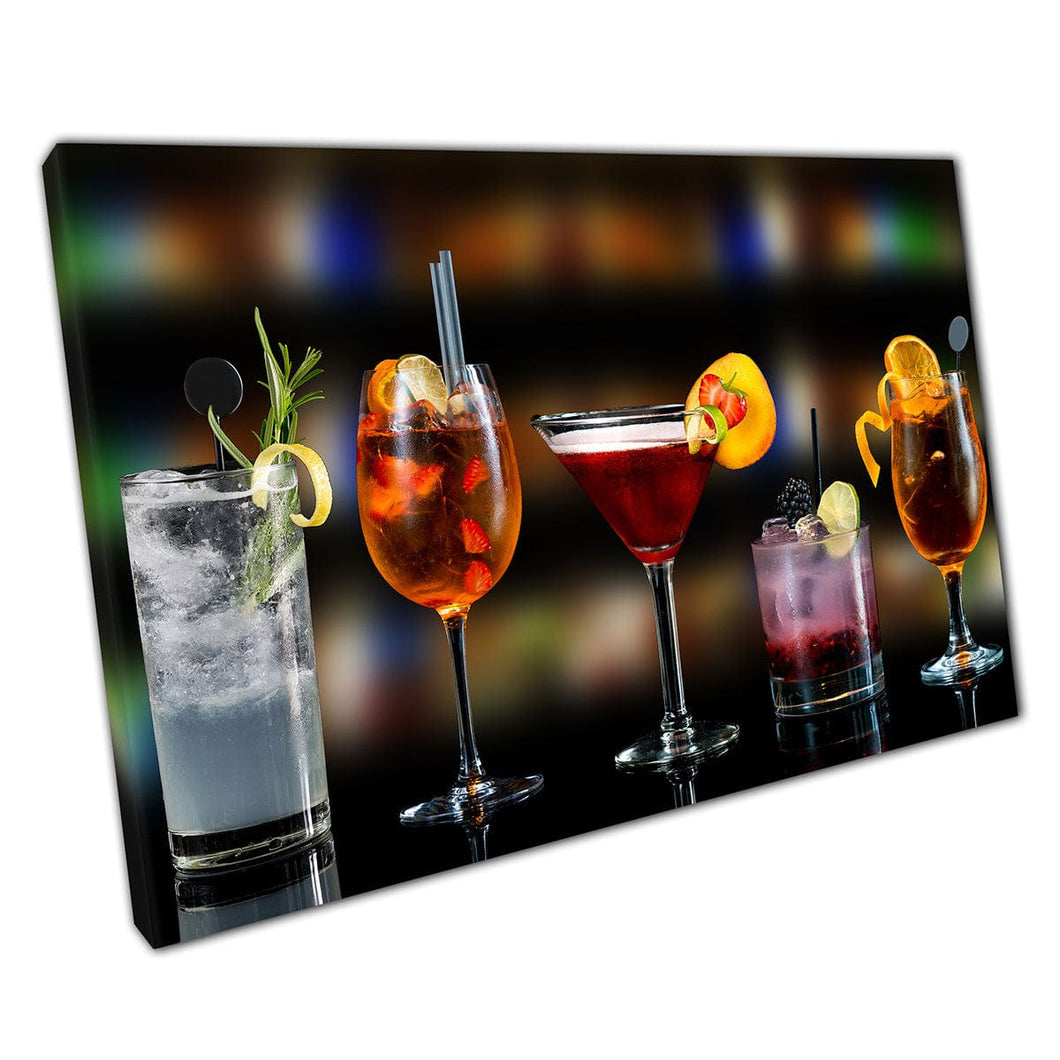 Selection Of Exquisite Cocktails Bar Photography Martini Gin And Tonic Aperol Spritz Wall Art Print On Canvas Mounted Canvas print