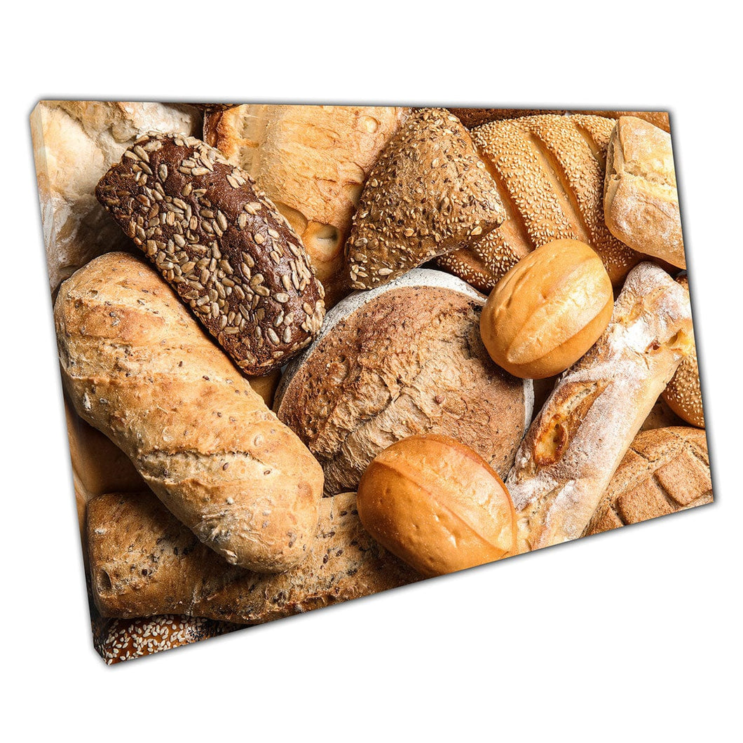 Selection Of Different Fresh Crispy Crusty Bread Bakery Baking Photography Food Wall Art Print On Canvas Mounted Canvas print