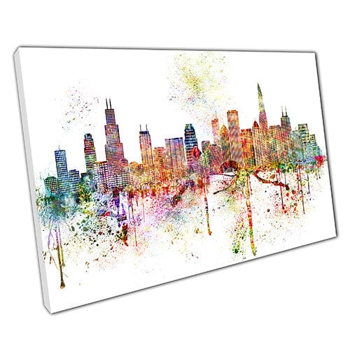 Print on Canvas Colourful Skyline landmarks Chicago USA Wall Art Print Mounted Canvas print