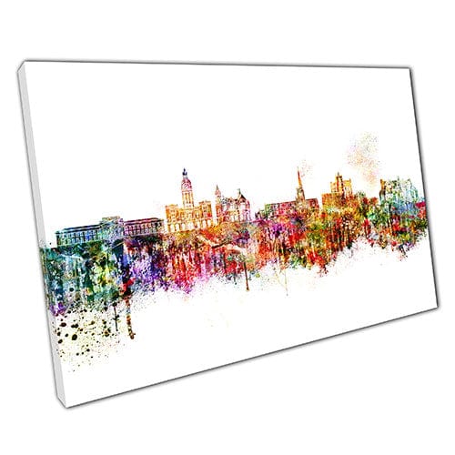 Print on Canvas Colourful Skyline landmarks Chesterfield England Wall Art Print Mounted Canvas print