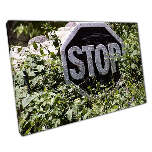 Print on Canvas STOP Signage Surrounded by Leaves Wall Art Print Mounted Canvas print