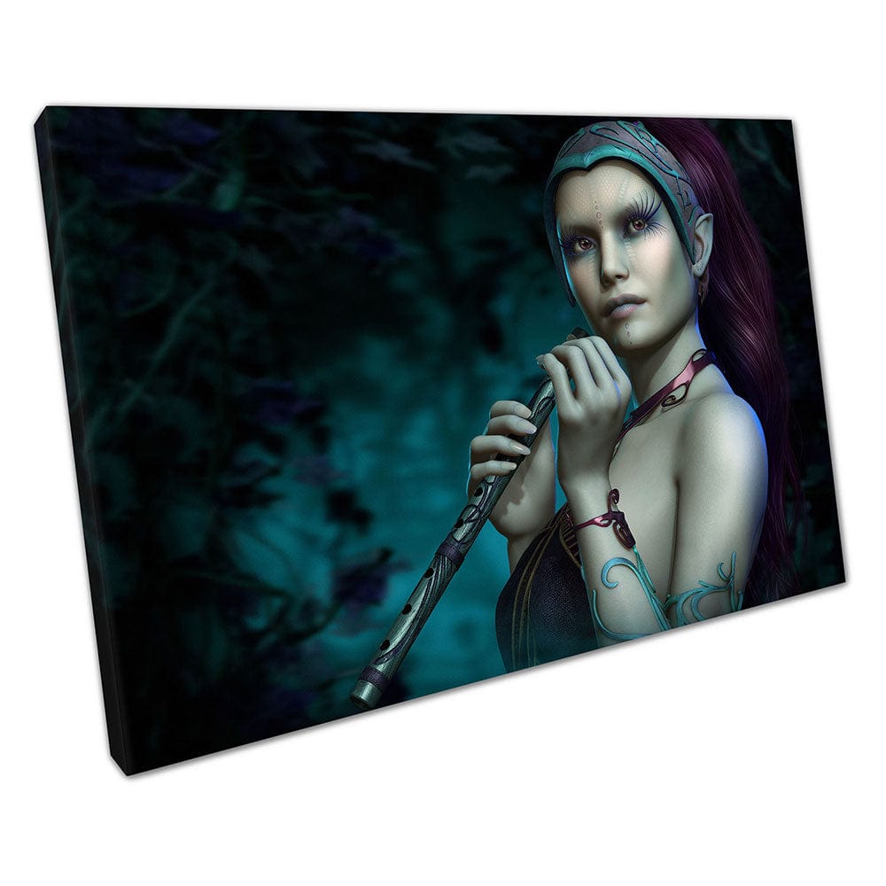 Fantasy Pixie Lady with flute Illustration Art Ready to Hang Canvas Wall Art Print Mounted Canvas print