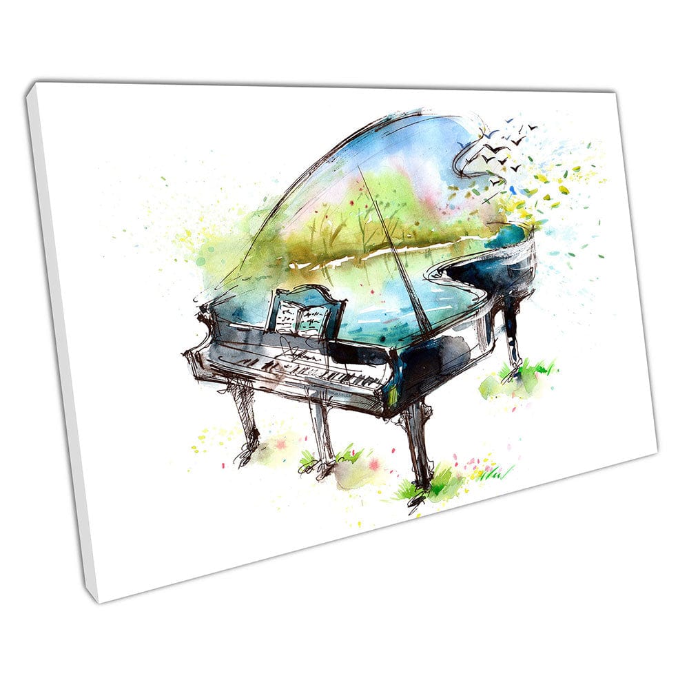Summer Spring Watercolour Musical Music Piano illustration Art Canvas Wall Art Print Mounted Canvas print