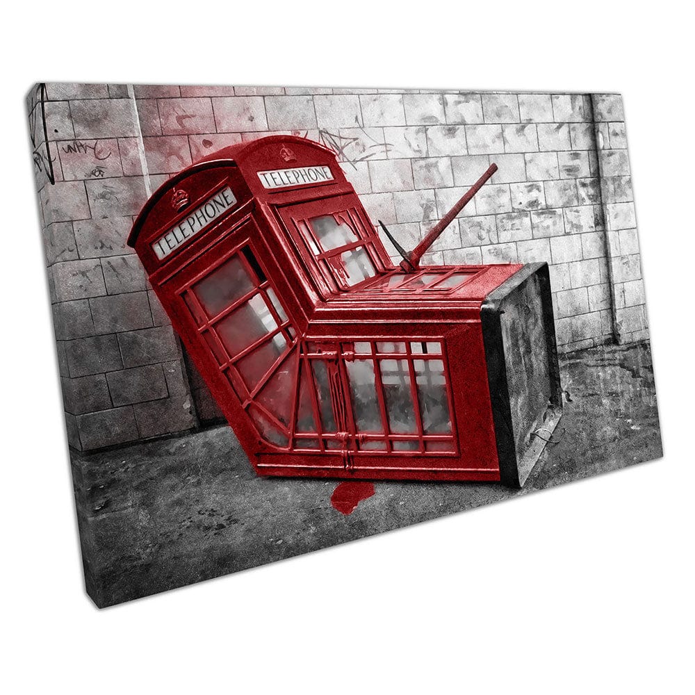 Banksy style Red London phone box Street Art Ready to Hang Wall Art Print Mounted Canvas print