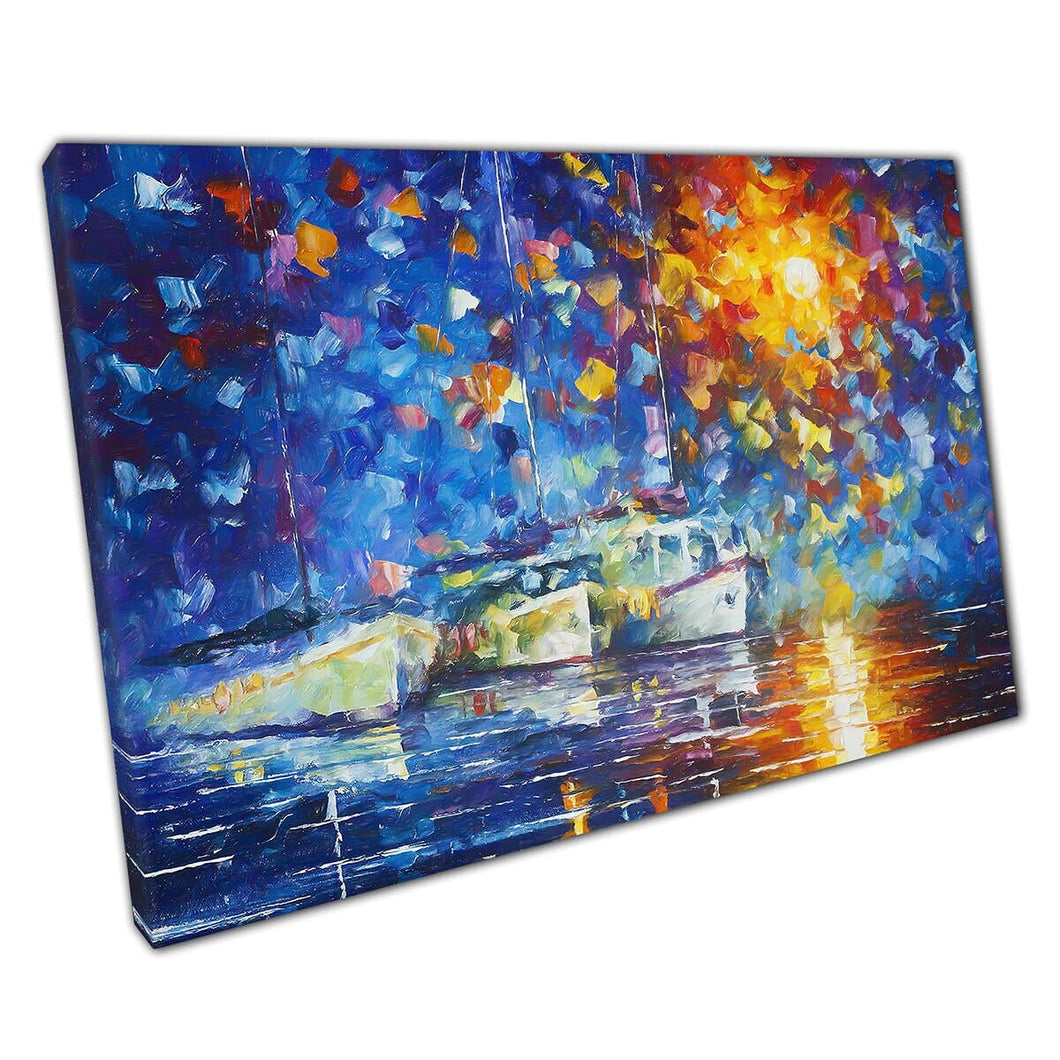 Night Boats painting Print by Leonid Afremov Canvas Wall Art print on canvas Picture for Home Office Decor