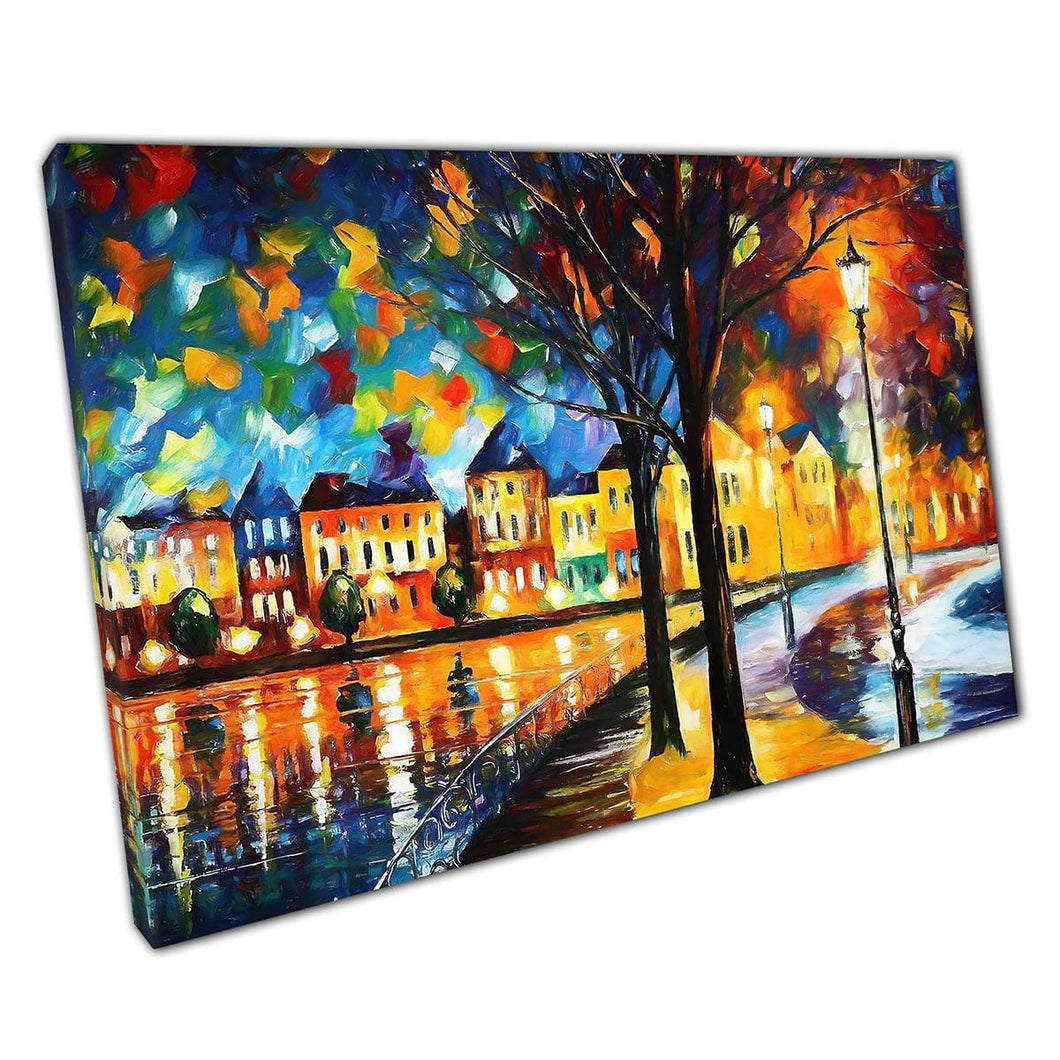 Colourful City by The Lake by Leonid Afremov Canvas Wall Art print on canvas Picture for Home Office Decor